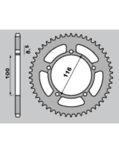 GROSSKOPF PROMOCJA ZĘBATKA TYLNA ALUMINIOWA KOLOR SREBRNY 464 51 KAWASAKI KX 60 '83-'03, KX 80 '83-'85, SUZUKI RM 60 K3 '03