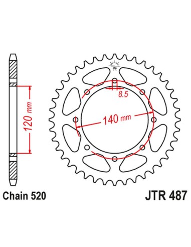 JT ZĘBATKA TYLNA 491 43 KAWASAKI KLR 650C '95-'03 (49143JTZBK) (ŁAŃC. 520) KOLOR CZARNY