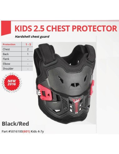 LEATT OSŁONA KLATKI PIERSIOWEJ (BUZER) CHEST PROTECTOR 2.5 KIDS BLACK KOLOR CZARNY/CZERWONY (4-7 LAT, 110-134 CM)