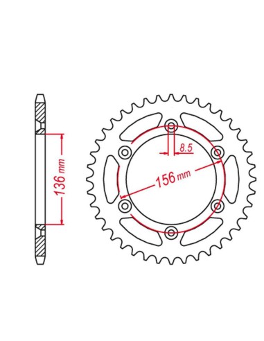 GROSSKOPF PROMOCJA ZĘBATKA TYLNA ALUMINIOWA KOLOR CZERWONY 702 48 HUSQVARNA CR/WR/TE/TC '90-'13, BETA 450/498/520 RR '05-'14,