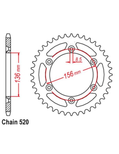 CHT WYPRZEDAŻ ZĘBATKA TYLNA ALUMINIOWA T7075 (ERGAL) 702 52 HUSQVARNA TE/TC 90-14, BETA 350/400/450 RR 4T, CAGIVA 125/250