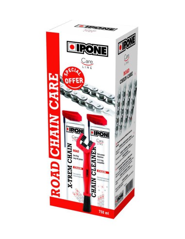 IPONE ROAD CHAIN CARE ZESTAW DO CZYSZCZENIA I SMAROWANIA ŁAŃCUCHA (2 X 750ML) ZE SZCZOTKĄ (CARELINE) (AKC) (4)