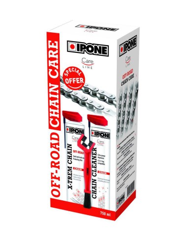 IPONE OFF ROAD CHAIN CARE ZESTAW DO CZYSZCZENIA I SMAROWANIA ŁAŃCUCHA (2 X 750ML) ZE SZCZOTKĄ (CARELINE) (AKC) (4)