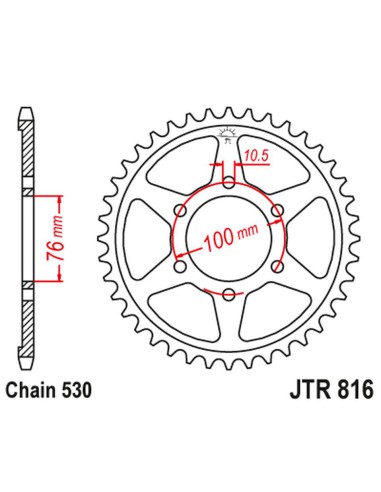 JT ZĘBATKA TYLNA 816 45 SUZUKI GSXR1100, GSXR750 (92-95) (81645JTZBK) (ŁAŃC. 530) KOLOR CZARNY - ZAMIENNA Z 825 45