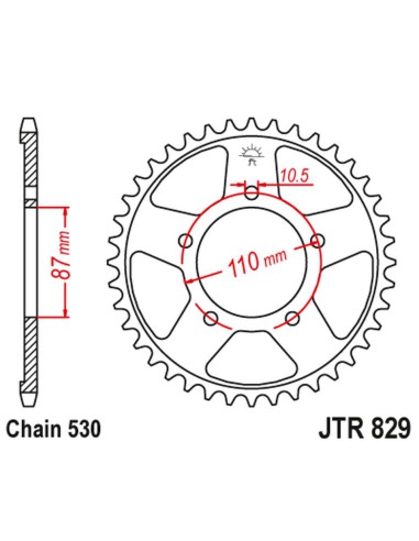 JT ZĘBATKA TYLNA 824 47 SUZUKI GSF 600 95-04, GSF 650 05-06 (82447JTZBK) (ŁAŃC. 530) KOLOR CZARNY