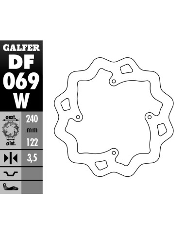 GALFER TARCZA HAMULCOWA TYŁ HONDA CR 125R/250R '95-'07, CR 500 '95-'00, CRF 250R/450R '02- WAVE (240X122X4MM)