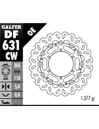 GALFER TARCZA HAMULCOWA PRZÓD BMW K100/K1100/R850/R1100 (305X118X5) WAVE