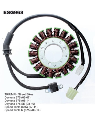 ELECTROSPORT UZWOJENIE ALTERNATORA (STATOR) TRIUMPH Daytona 675 (06-14) , Street Triple 675 (07-11), Street Triple R 675 (09-14)