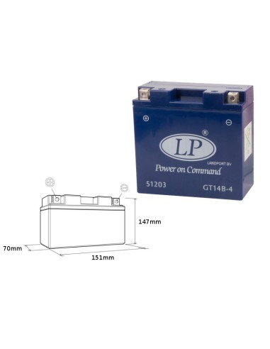 LANDPORT AKUMULATOR ŻELOWY GT14B-4 (MG LT14B-4) 12V 12AH 150X69X145 BEZOBSŁUGOWY - ZALANY (6) (190A)