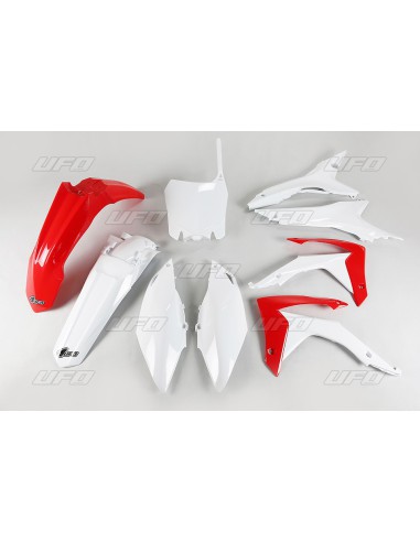 UFO KOMPLET PLASTIKÓW HONDA CRF 250R 14-17, CRF 450R 13-16 Z OSŁONAMI FILTRA POWIETRZA KOLOR OEM (CZERWONY/BIAŁY) (HO121E999)