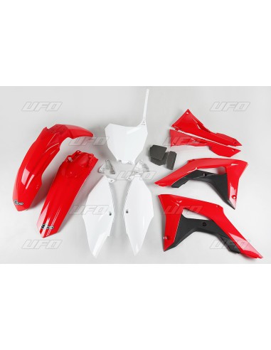 UFO KOMPLET PLASTIKÓW HONDA CRF 250R '18-'21, CRF 450R '17-'20 Z OSŁONAMI FILTRA POWIETRZA KOLOR OEM (CZERWONY/BIAŁY)