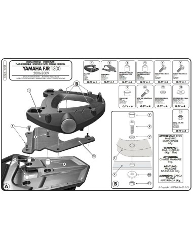 KAPPA STELAŻ KUFRA CENTRALNEGO YAMAHA FJR 1300 (06-15) ( Z PŁYTĄ MONOKEY )