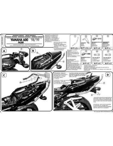 KAPPA STELAŻ KUFRA CENTRALNEGO YAMAHA FZS 600 FAZER (98-03) ( BEZ PŁYTY )