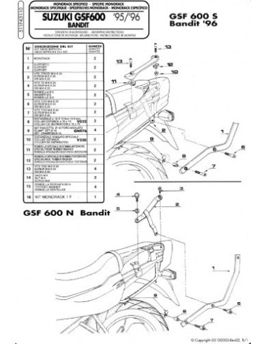 KAPPA STELAŻ KUFRA CENTRALNEGO SUZUKI GSF 600 BANDIT / S (96-99), GSF 1200 BANDIT (96-99) ( BEZ PŁYTY )