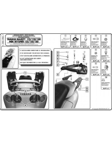 KAPPA STELAŻ KUFRA CENTRALNEGO YAMAHA MAJESTY 125/150/180 (01-11) ( BEZ PŁYTY )