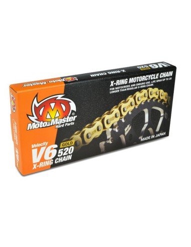 MOTO-MASTER ŁAŃCUCH NAPĘDOWY V6-520G X-RING GOLD CHAIN ŁAŃCUCH NAPĘDOWY KOLOR ZŁOTY (120 OGNIW, ZAPINKA W ZESTAWIE)