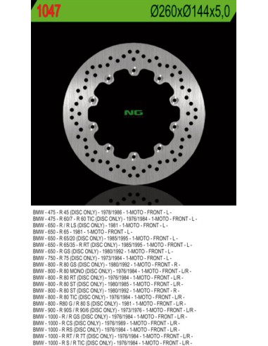 NG TARCZA HAMULCOWA PRZÓD BMW R45/60/65/75/80/90/100 (260X144X5) 10 OTWORÓW ŚR.5