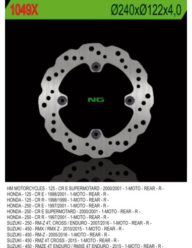 NG TARCZA HAMULCOWA TYŁ SUZUKI RMZ 450 '05-'20, HONDA CR 125 '98-'99, CR 250 '97-'01, RMZ 250 '07-'18 (240X122X4) WAVE