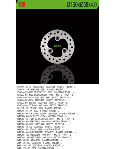 NG TARCZA HAMULCOWA PRZÓD CAGIVA/HONDA/KYMCO/SYM (160X58X4) (3X10,5MM)