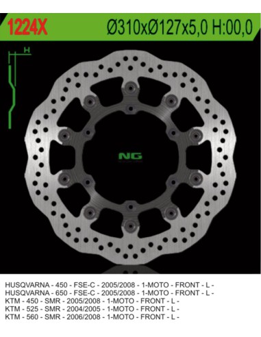 NG TARCZA HAMULCOWA PRZÓD HUSABERG FS 570 '10-'11, FS 450 '05-'08, KTM SMR 450 '04-'14, SMR 525 / 560 '05-'08 (310X127X5MM)