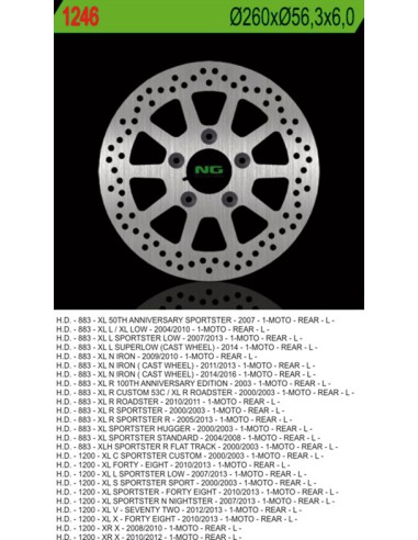 NG TARCZA HAMULCOWA TYŁ HARLEY DAVIDSON 883/1200 (260X56,3X6) (5X10,5MM)