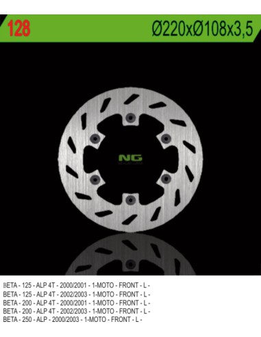 NG TARCZA HAMULCOWA PRZÓD BETA 125/200/250 ALP '00-'03 (220X108X3,5) (6X6,5MM)