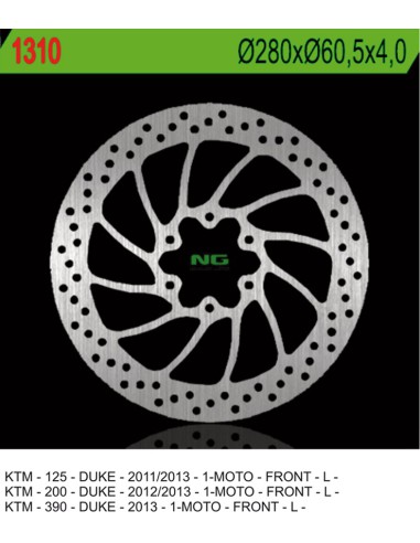 NG TARCZA HAMULCOWA PRZÓD KTM 125/200 DUKE '11-'13, 390 DUKE '13-'14 (280X60,5X4,0) (6X8,5MM)