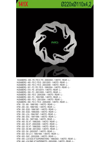 NG TARCZA HAMULCOWA TYŁ KTM / HUSABERG (220X110X4,2) WAVE (NG141 NG129)