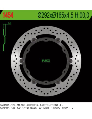 NG TARCZA HAMULCOWA PRZÓD YAMAHA YZF 125R ABS '14-'20, MT 125 ABS '15-'20 PŁYWAJĄCA (292X165X4,5MM) (6X8,5MM)