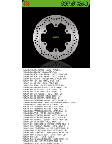 NG TARCZA HAMULCOWA PRZÓD/TYŁ YAMAHA XJ 600/900, XJR1300, MT01, XV 750/1100 (267X132X4) (6x8,25mm)