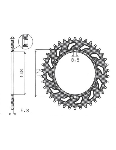 SUNSTAR ZĘBATKA TYLNA 804 42 SUZUKI DR 600 (85-89), DR 650 (90-95) (JTR828.42) (ŁAŃC. 520) (80442JT)