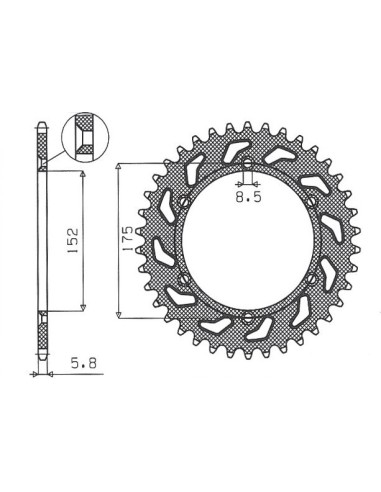 SUNSTAR ZĘBATKA TYLNA 856 43 YAMAHA TT600R '98-'03, TT600S '93-'95, YFZ 350 BANSHEE`89-06 (JTR853.43) (ŁAŃC. 520) (85643JT)