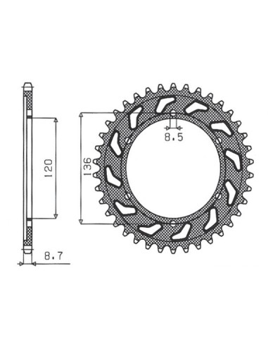 SUNSTAR ZĘBATKA TYLNA 864 44 YAMAHA XJ 600 H,N 84-91, YX 600 RADIAN 86-87 (JTR862.44) (ŁAŃC. 530) (86444JT)