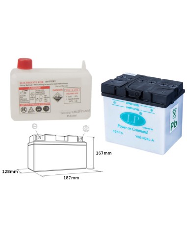 LANDPORT AKUMULATOR Y60-N24L-A (MD L60-N24L-A) 12V 24AH 185X125X176 OBSŁUGOWY - ELEKTROLIT OSOBNO (2) UE2019/1148