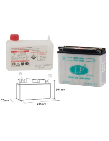 LANDPORT AKUMULATOR YB16AL-A2 (MD LB16AL-A2) 12V 16AH 205X71X164 OBSŁUGOWY - ELEKTROLIT OSOBNO (2) UE2019/1148