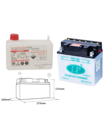 LANDPORT AKUMULATOR YB16CLB (MD LB16CL-B) 12V 19AH 175X100X175 OBSŁUGOWY - ELEKTROLIT OSOBNO (2) UE2019/1148