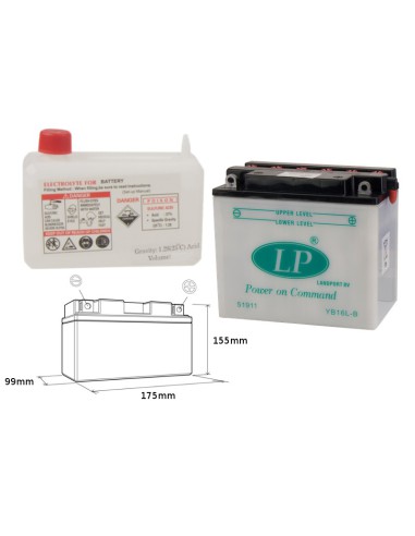 LANDPORT AKUMULATOR YB16L-B (MD LB16L-B) 12V 19AH 175X100X155 OBSŁUGOWY - ELEKTROLIT OSOBNO (2) UE2019/1148