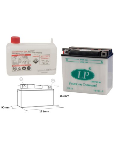 LANDPORT AKUMULATOR YB18L-A (MD LB18L-A) 12V 18AH 182X92X164 MOTO GUZZI, GTR 1000, Z 1000/1100 182X92X164 OBSŁUGOWY - ELEKTROLIT
