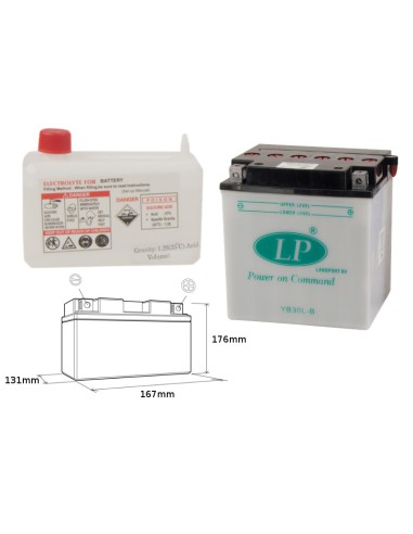 LANDPORT AKUMULATOR YB30L-B (MD LB30L-B) 12V 30AH 168X132X176 HARLEY DAVIDSON, POLARIS 600/700 OBSŁUGOWY - ELEKTROLIT OSOBNO (4)