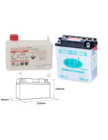 LANDPORT AKUMULATOR YB5L-B (MD LB5L-B) 12V 5AH 121X61X131 (12N5-3B) OBSŁUGOWY - ELEKTROLIT OSOBNO (4) UE2019/1148