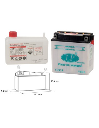 LANDPORT AKUMULATOR YB9-B (MD LB9B) 12V 9AH 137X76X140 (12N9-4B-1) OBSŁUGOWY - ELEKTROLIT OSOBNO (4) UE2019/1148