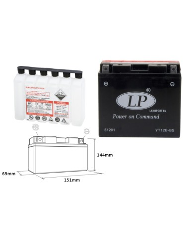 LANDPORT AKUMULATOR YT12B-BS (MA LT12B-BS) 12V 11AH 151X70X130 BEZOBSŁUGOWY - ELEKTROLIT OSOBNO (4) UE2019/1148