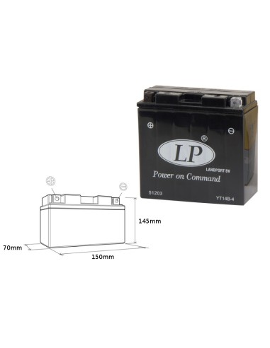 LANDPORT AKUMULATOR YT14B-4 (MS LT14B-4) 12V 12AH 150X69X145 BEZOBSŁUGOWY - ZALANY (6) (175A)