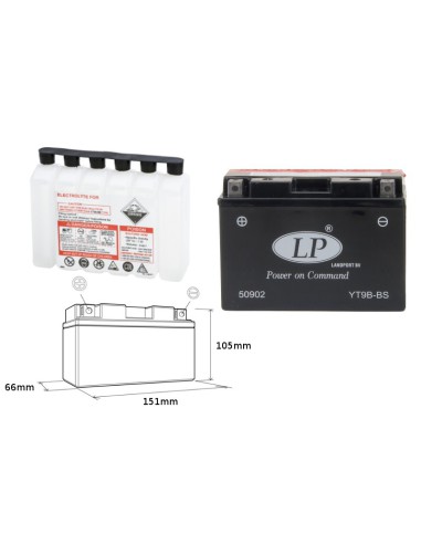 LANDPORT AKUMULATOR YT9B-BS (MA LT9B-BS) 12V 8AH 150X70X105 BEZOBSŁUGOWY - ELEKTROLIT OSOBNO (6) UE2019/1148