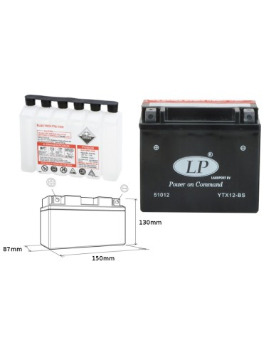 LANDPORT AKUMULATOR YTX12-BS (MA LTX12-BS) 12V 10AH 152X88X131 (GTX12BS) BEZOBSŁUGOWY - ELEKTROLIT OSOBNO (4) UE2019/1148