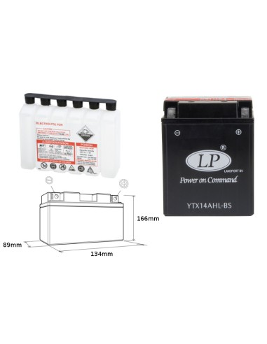 LANDPORT AKUMULATOR YTX14AHL-BS (MA LTX14AHL-BS) 12V 12AH 134X89X166 (ARCTIC CAT, MOTO GUZZI) BEZOBSŁUGOWY - ELEKTROLIT OSOBNO