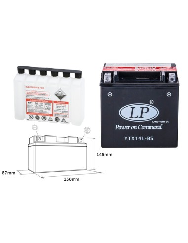 LANDPORT AKUMULATOR YTX14L-BS (MA LTX14L-BS) 12V 12AH 152X88X147 (HARLEY DAVIDSON 883/1200) BEZOBSŁUGOWY - ELEKTROLIT OSOBNO (4)