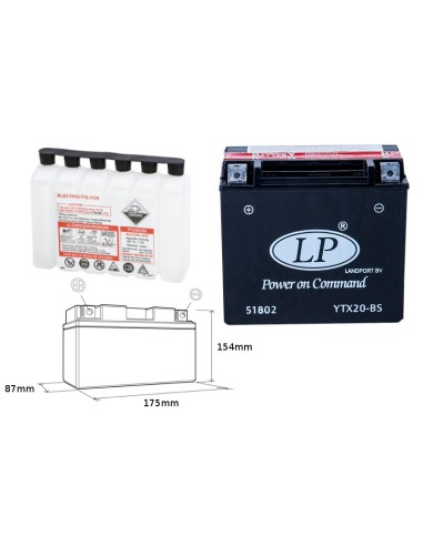 LANDPORT AKUMULATOR YTX20-BS (MA LTX20-BS) 12V 18AH 175X86X154 BEZOBSŁUGOWY - ELEKTROLIT OSOBNO (2) UE2019/1148 - ZASTĘPUJE