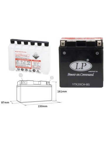 LANDPORT AKUMULATOR YTX20CH-BS (MA LTX20CH-BS) (YTX20A-BS) 12V 18AH 150X87X161 BEZOBSŁUGOWY - ELEKTROLIT OSOBNO (4) UE2019/1148