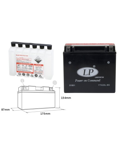 LANDPORT AKUMULATOR YTX20L-BS (MA LTX20L-BS) 12V 18AH 175X86X154 BEZOBSŁUGOWY - ELEKTROLIT OSOBNO (2) UE2019/1148